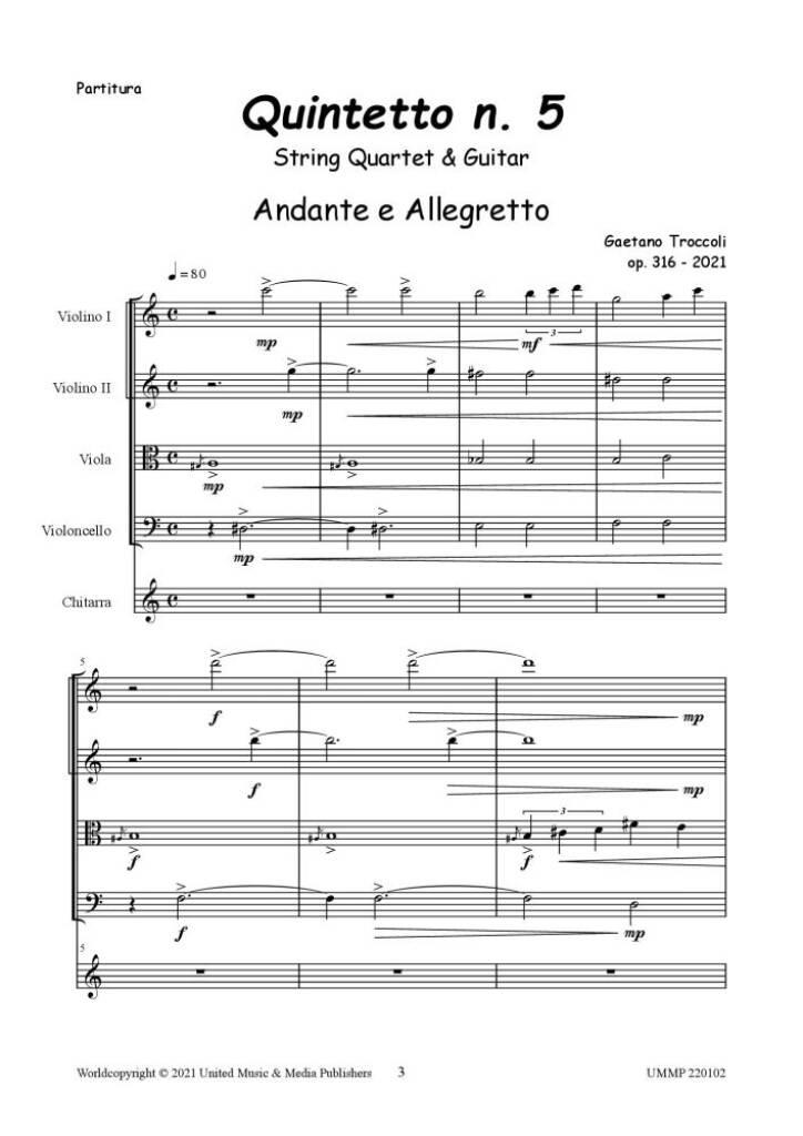 Quintetto No. 5 for Guitar and String Quartet